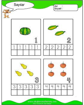 okul öncesi 1 sayısı çizgi çalışması
